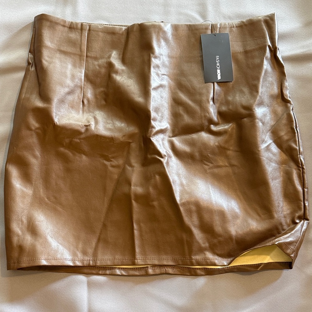 Fashion Nova Tan Faux Leather Mini Skirt